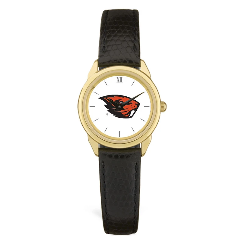 Women's Gold Oregon State Beavers Black Leather Wristwatch