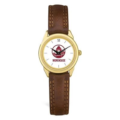 Women's  Gold Morehouse Maroon Tigers Brown Leather Watch