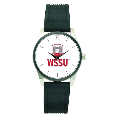 Men's  Silver Winston-Salem State Rams Black Silicone Strap Wristwatch