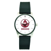 Men's  Silver Morehouse Maroon Tigers Black Silicone Strap Wristwatch