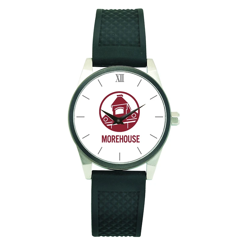 Men's Silver Morehouse Maroon Tigers Black Silicone Strap Wristwatch