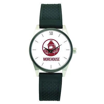 Men's  Silver Morehouse Maroon Tigers Black Silicone Strap Wristwatch