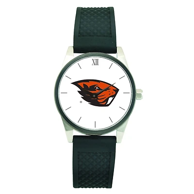 Men's  Silver Oregon State Beavers Black Silicone Strap Wristwatch