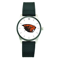 Men's  Silver Oregon State Beavers Black Silicone Strap Wristwatch