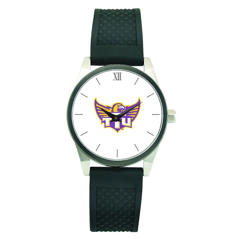 Men's  Silver Tennessee Tech Golden Eagles Black Silicone Strap Wristwatch