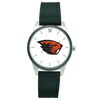 Women's  Silver Oregon State Beavers Black Silicone Strap Wristwatch