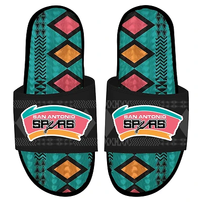 Men's ISlide Black San Antonio Spurs Shooting Touch Rwanda Pattern Gel Slide Sandals