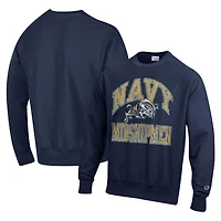 Men's Champion Navy Navy Midshipmen Vault Late Night Reverse Weave Pullover Sweatshirt