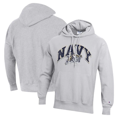Men's Champion Gray Navy Midshipmen Vault Late Night Reverse Weave Pullover Hoodie