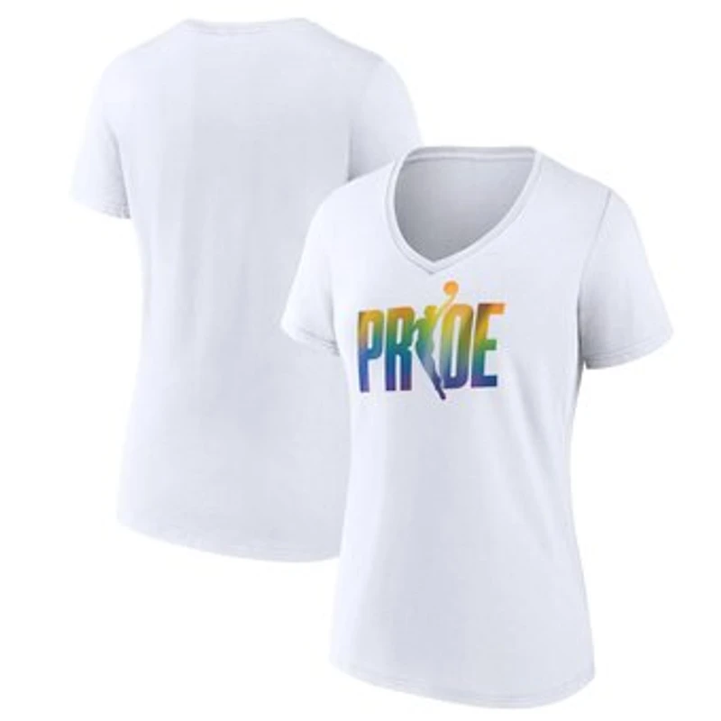 Women's White WNBA Pride Slant V-Neck T-Shirt