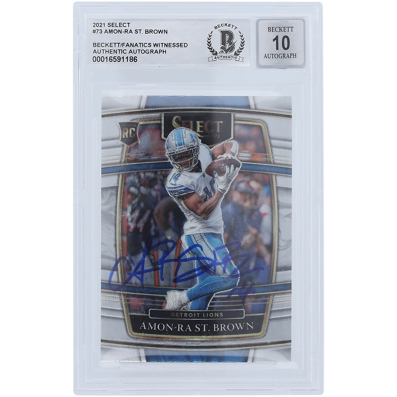 Amon-Ra St. Brown Detroit Lions Autographed 2021 Panini Select #73 Beckett Fanatics Witnessed Authenticated 10 Rookie Card