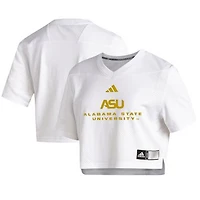 Women's adidas  White Alabama State Hornets Cropped Jersey Top
