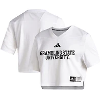 Women's adidas  White Grambling Tigers Cropped Jersey Top