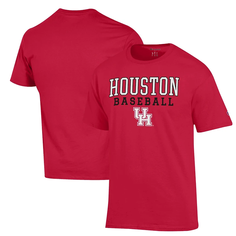 Men's Champion Red Houston Cougars Stack Baseball T-Shirt