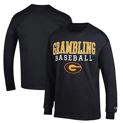 Men's Champion  Black Grambling Tigers Stack Baseball Long Sleeve T-Shirt