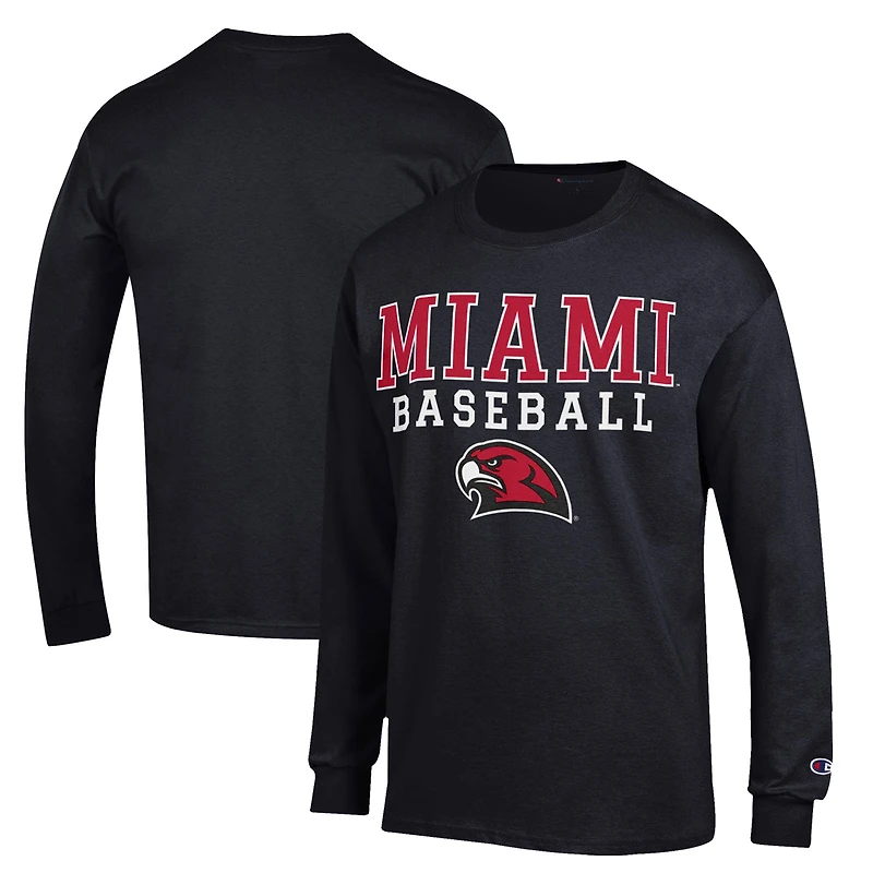 Men's Champion Black Miami University RedHawks Stack Baseball Long Sleeve T-Shirt