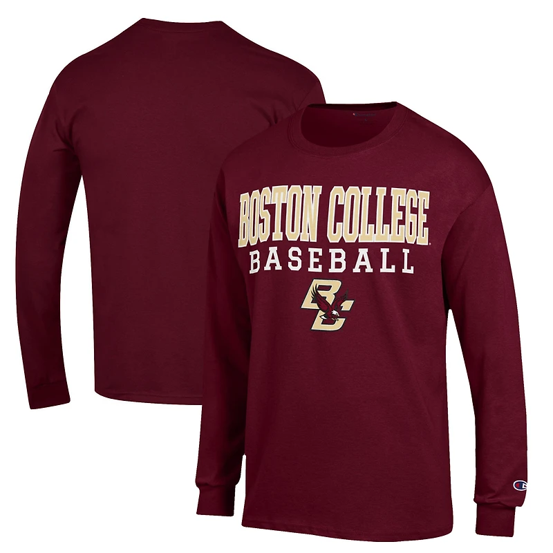 Men's Champion  Maroon Boston College Eagles Stack Baseball Long Sleeve T-Shirt