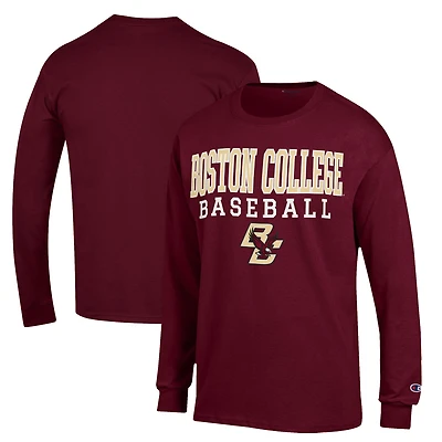 Men's Champion  Maroon Boston College Eagles Stack Baseball Long Sleeve T-Shirt
