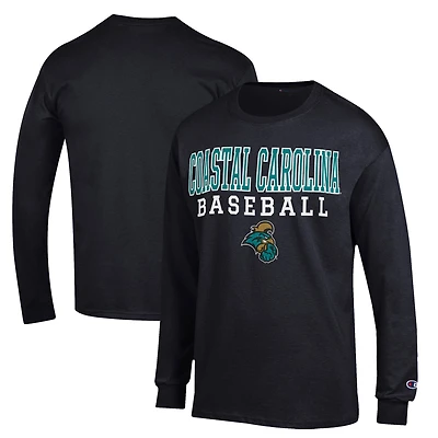 Men's Champion  Black Coastal Carolina Chanticleers Stack Baseball Long Sleeve T-Shirt