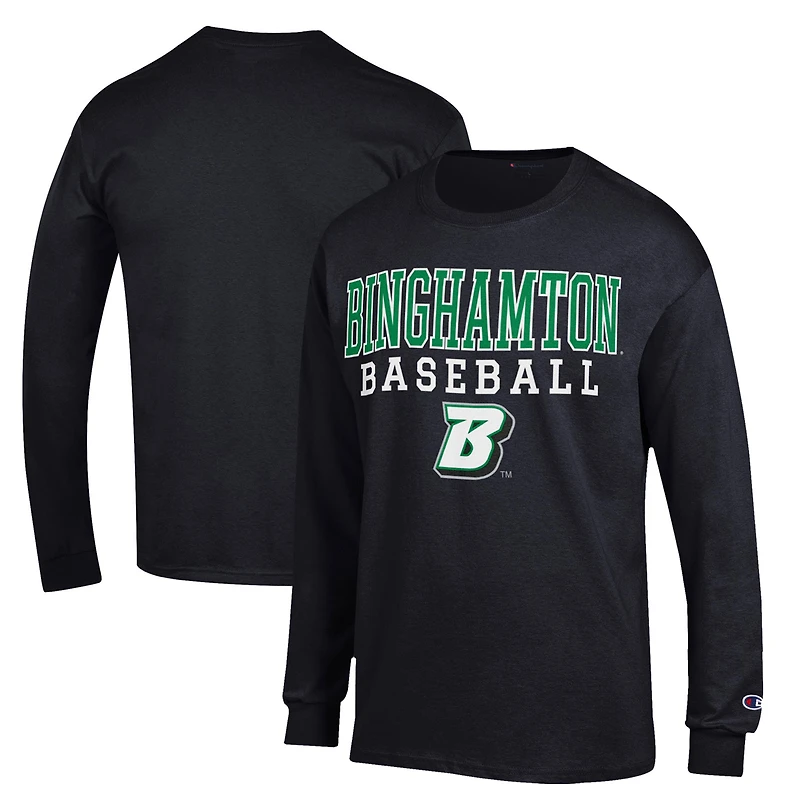 Men's Champion  Black Binghamton Bearcats Stack Baseball Long Sleeve T-Shirt