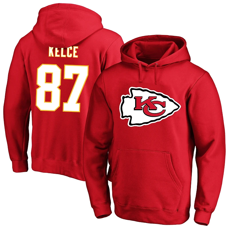 Men's Fanatics Travis Kelce Red Kansas City Chiefs Big & Tall Name & Number Fleece Pullover Hoodie