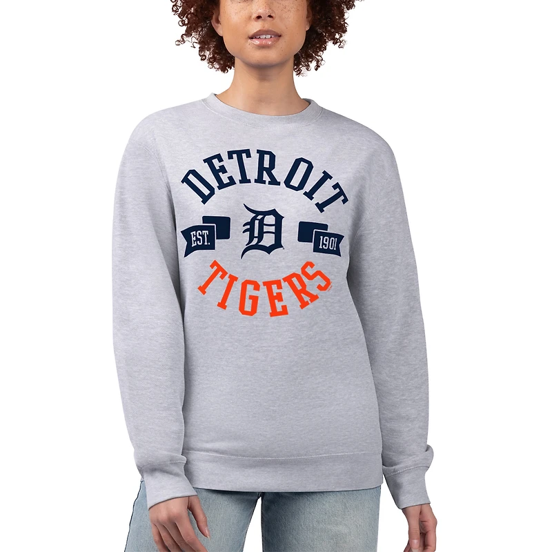 Women's G-III 4Her by Carl Banks Heather Gray Detroit Tigers Team Logo Fleece Pullover Sweatshirt