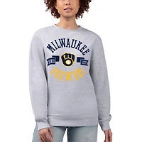 Women's G-III 4Her by Carl Banks Heather Gray Milwaukee Brewers Team Logo Fleece Pullover Sweatshirt
