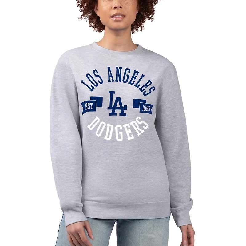 Women's G-III 4Her by Carl Banks Heather Gray Los Angeles Dodgers Team Logo Fleece Pullover Sweatshirt