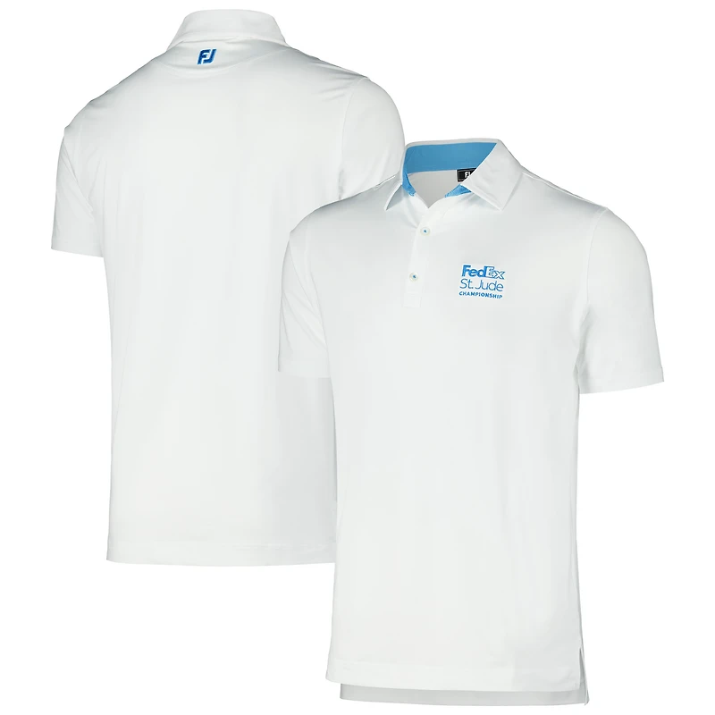 Men's FootJoy White FedEx St. Jude Championship Micro Stripe Trim Lisle Polo