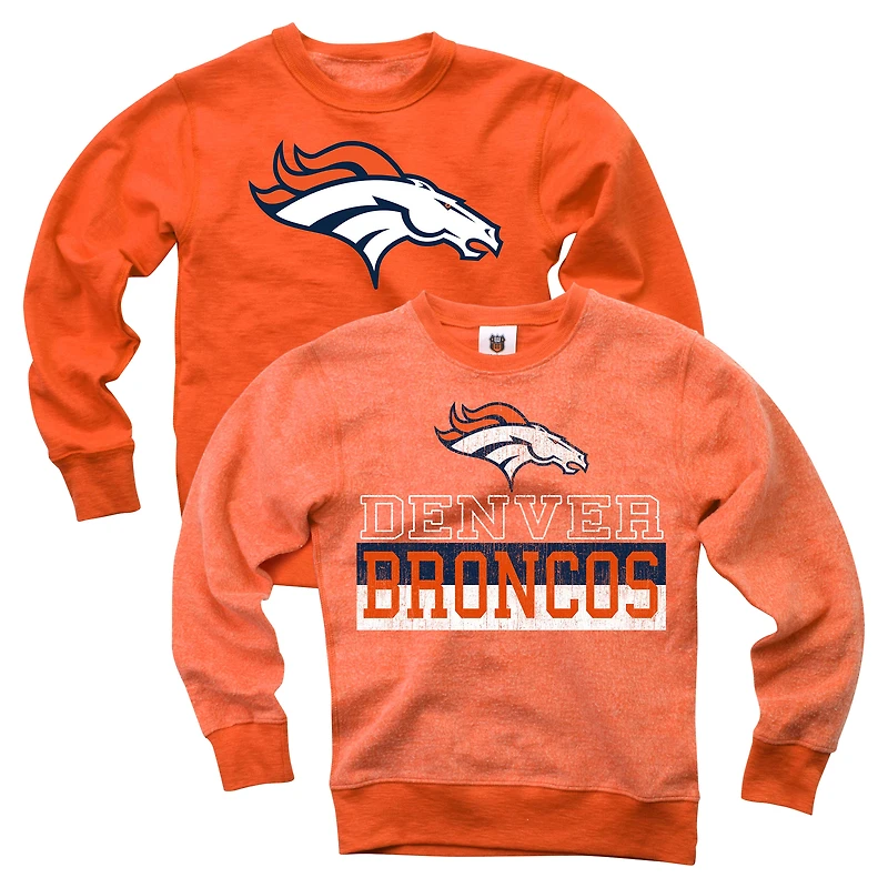 Youth Wes & Willy  Orange Denver Broncos Reversible Fleece Pullover Sweatshirt