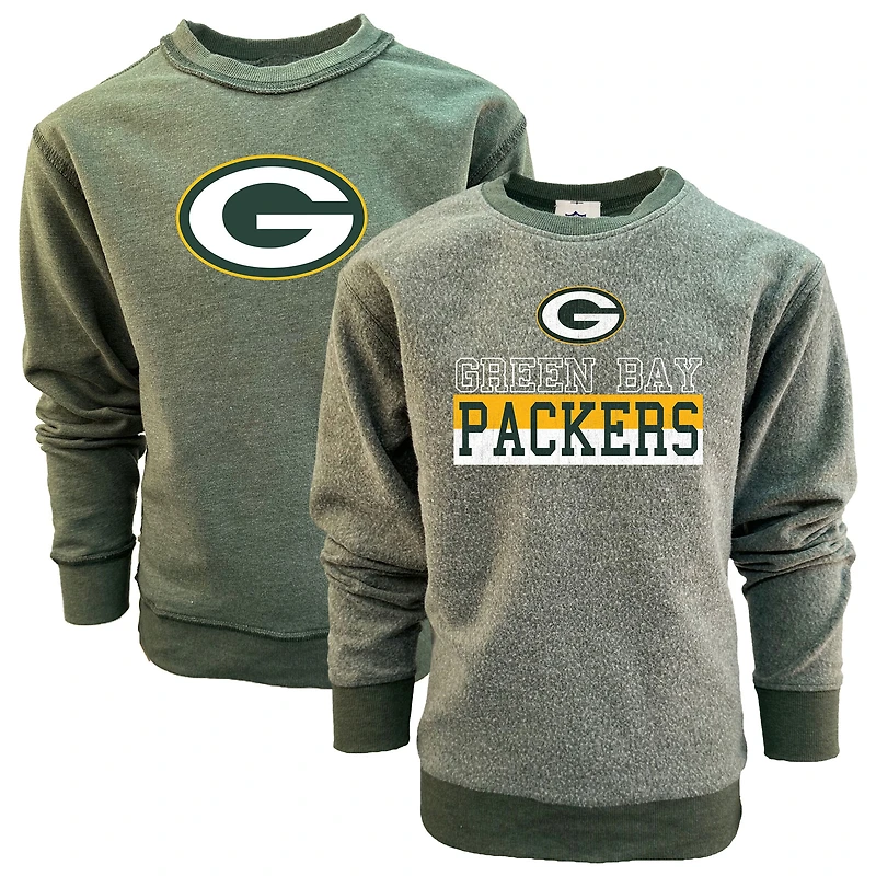 Youth Wes & Willy Green Bay Packers Reversible Fleece Pullover Sweatshirt
