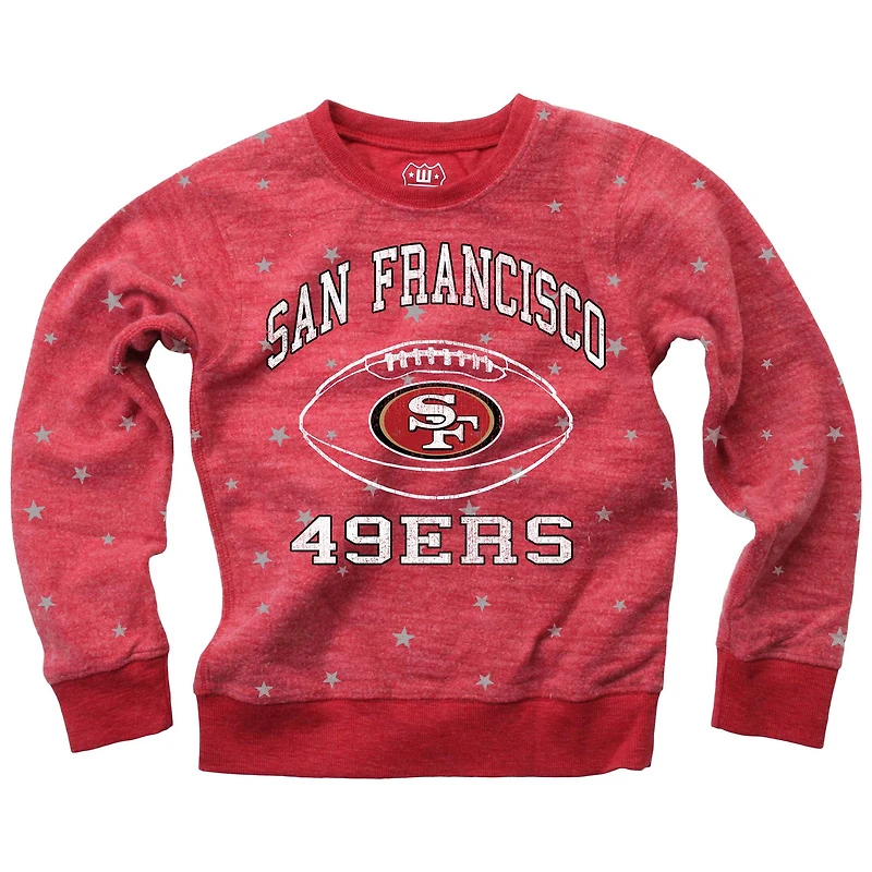 Girls Youth Wes & Willy  Scarlet San Francisco 49ers Shimmer Star Fleece Raglan Pullover Sweatshirt