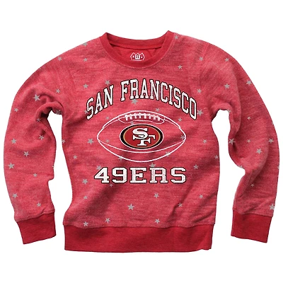 Girls Youth Wes & Willy  Scarlet San Francisco 49ers Shimmer Star Fleece Raglan Pullover Sweatshirt