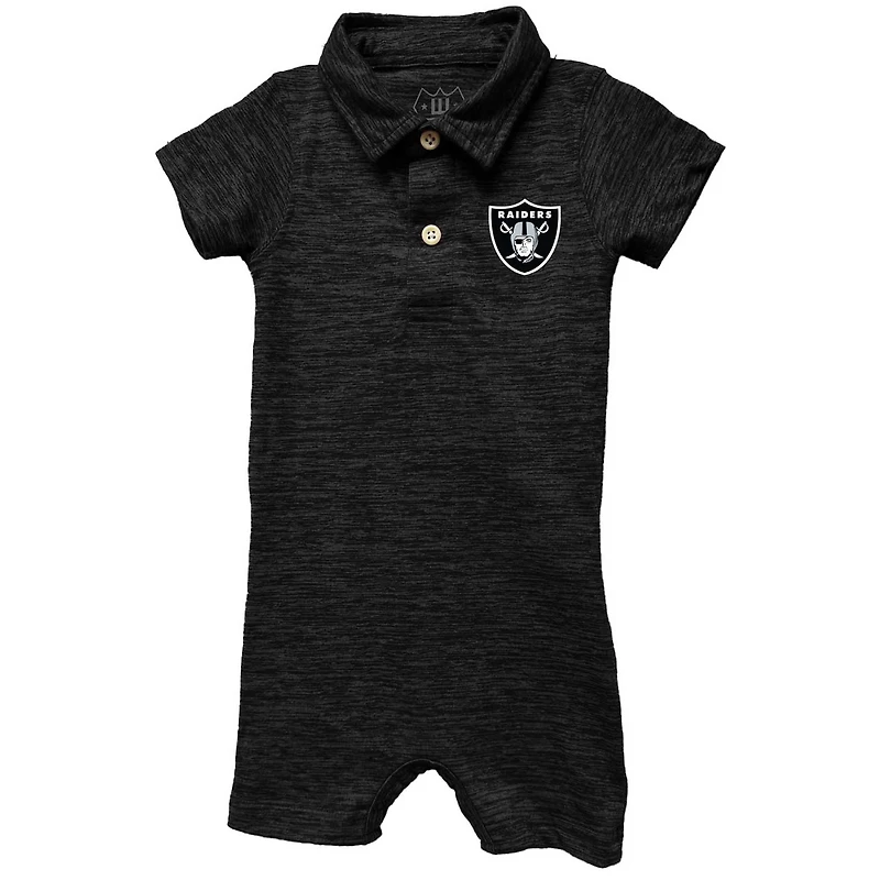 Infant Wes & Willy Black Las Vegas Raiders Short Leg Cloudy Yarn Polo Bodysuit