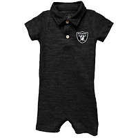 Infant Wes & Willy Black Las Vegas Raiders Short Leg Cloudy Yarn Polo Bodysuit