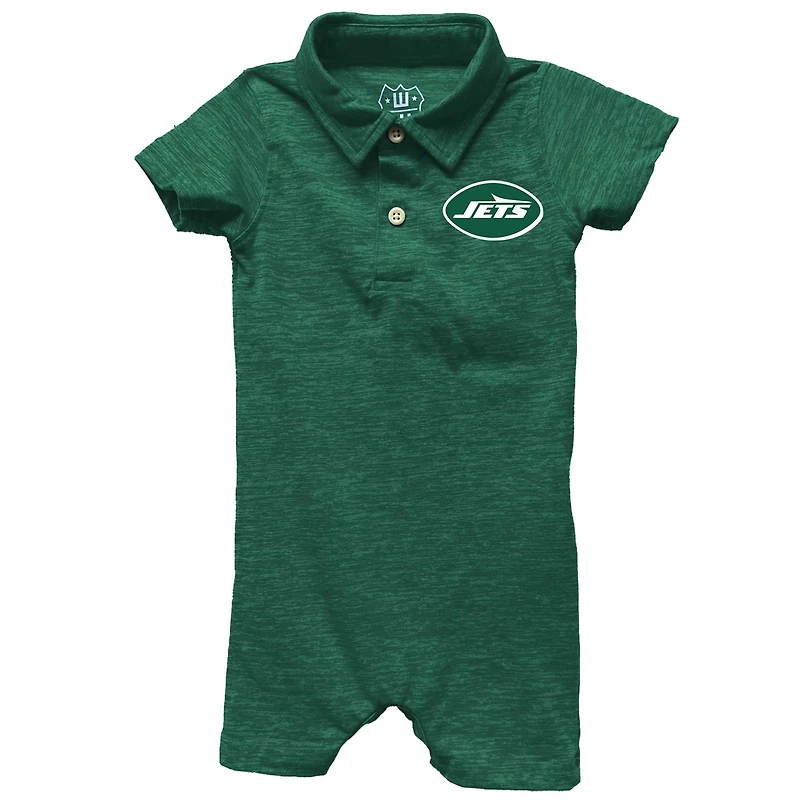 Infant Wes & Willy Green New York Jets Short Leg Cloudy Yarn Polo Bodysuit