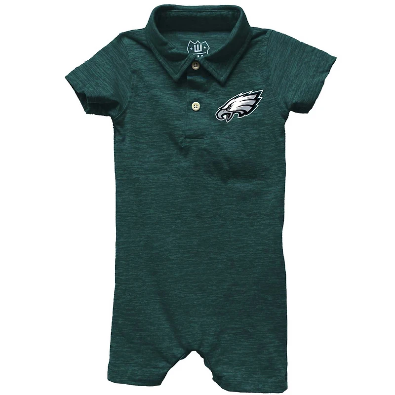 Infant Wes & Willy Midnight Green Philadelphia Eagles Short Leg Cloudy Yarn Polo Bodysuit