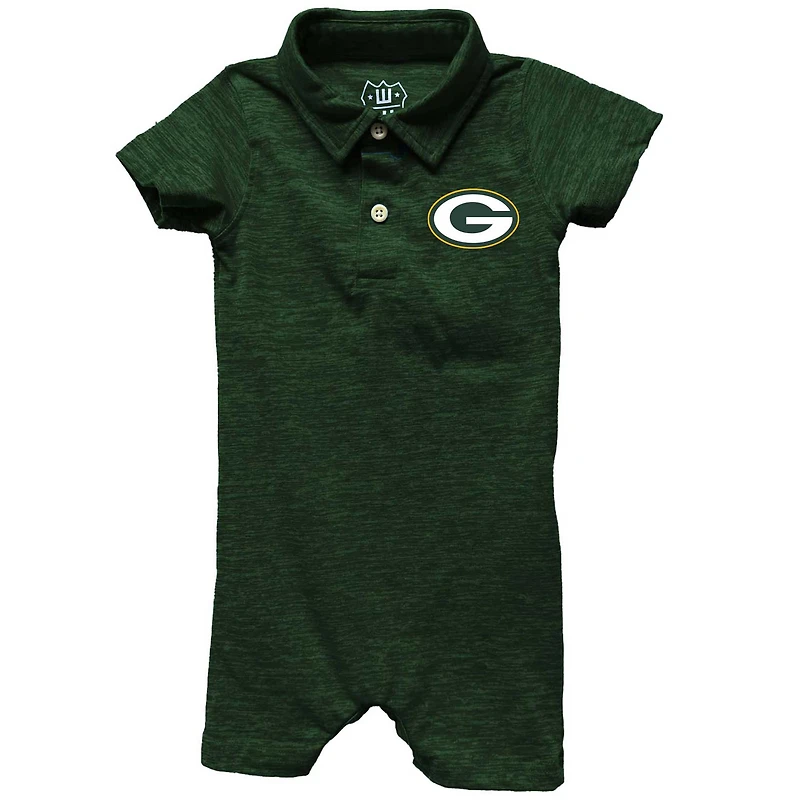 Infant Wes & Willy Green Bay Packers Short Leg Cloudy Yarn Polo Bodysuit