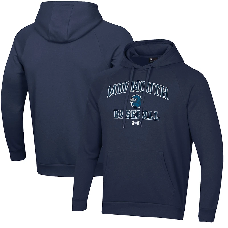 Men's Under Armour  Navy Monmouth Hawks All Day Arch Fleece Baseball Raglan Pullover Hoodie