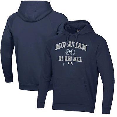Men's Under Armour  Navy Moravian Greyhounds All Day Arch Fleece Baseball Raglan Pullover Hoodie