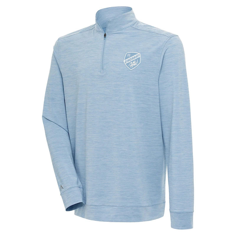 Men's Antigua Light Blue FC Cincinnati White Logo Bright Quarter-Zip Pullover Top