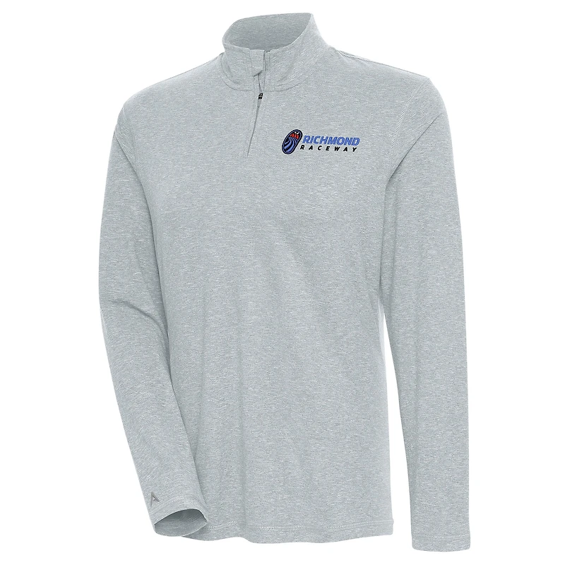 Women's Antigua Heather Gray Richmond Raceway Confront Quarter-Zip Pullover Top