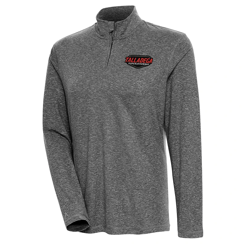 Women's Antigua Heather Black Talladega Superspeedway Confront Quarter-Zip Pullover Top