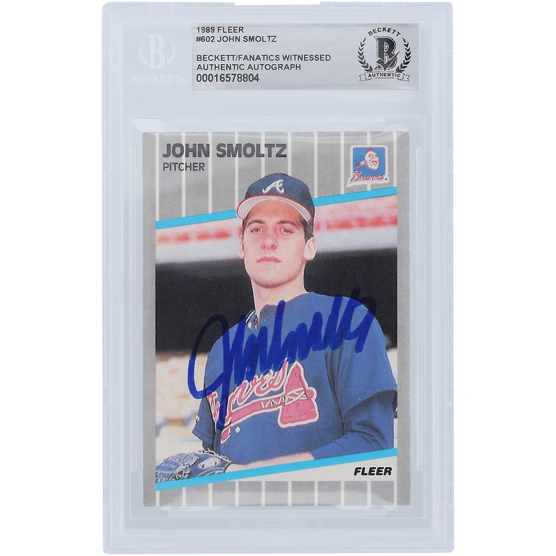 John Smoltz Atlanta Braves Autographed 1989 Fleer #602 Beckett Fanatics Witnessed Authenticated Rookie Card