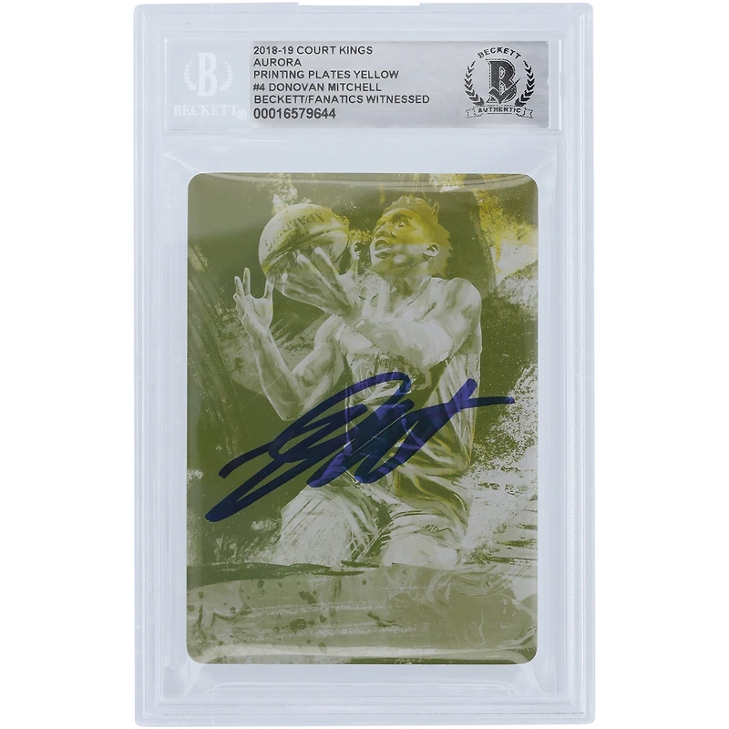 Donovan Mitchell Utah Jazz Autographed 2018-19 Panini Court Kings Yellow Printing Plate #4 #1/1 Beckett Fanatics Witnessed Authenticated Card