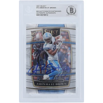 Amon-Ra St. Brown Detroit Lions Autographed 2021 Panini Select #73 Beckett Fanatics Witnessed Authenticated Rookie Card