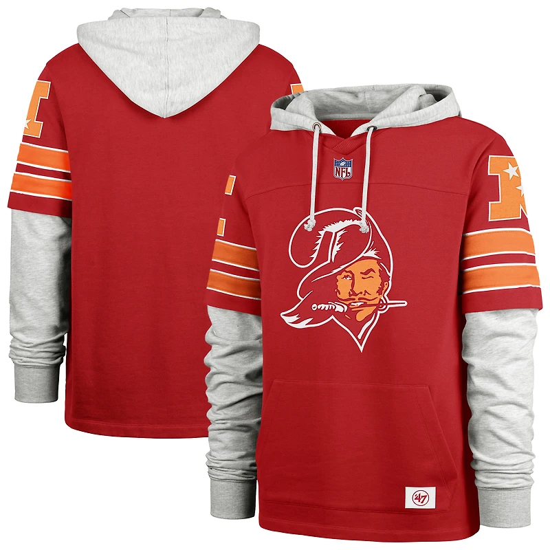 Men's '47 Red Tampa Bay Buccaneers  Throwback Double Header Blitz Cornerback Hoodie