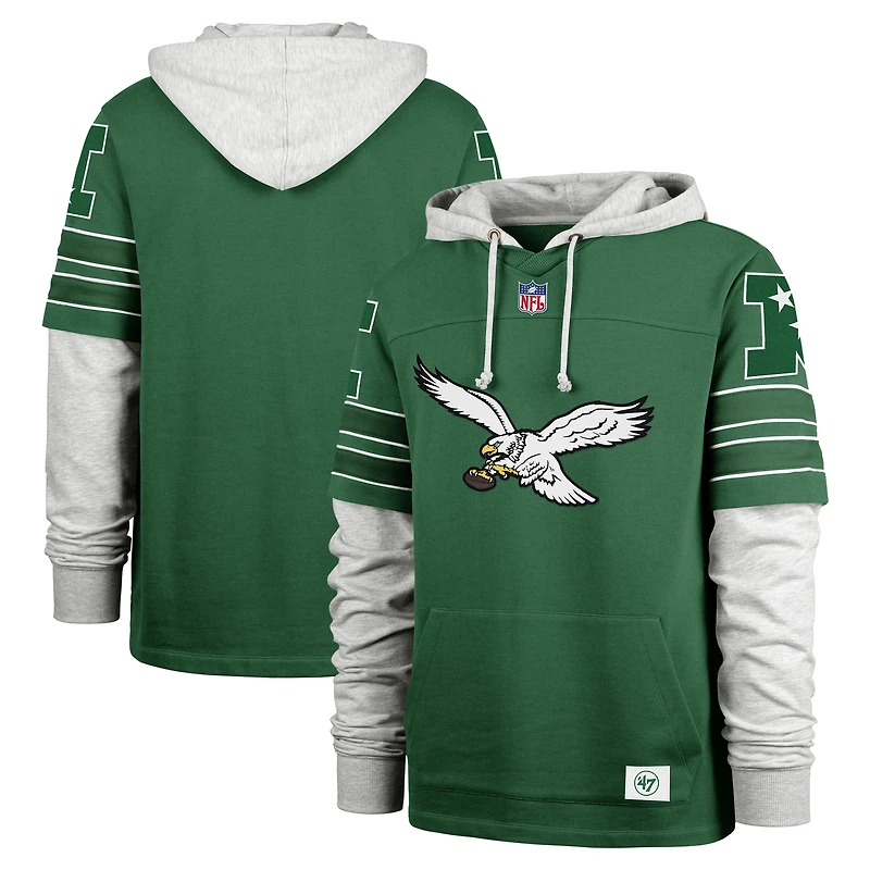Men's '47 Kelly Green Philadelphia Eagles  Throwback Double Header Blitz Cornerback Hoodie