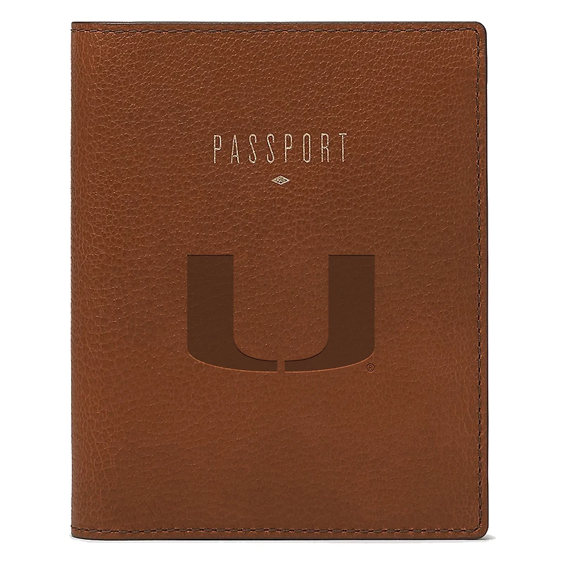 Fossil Brown Miami Hurricanes Travel RFID Passport Case