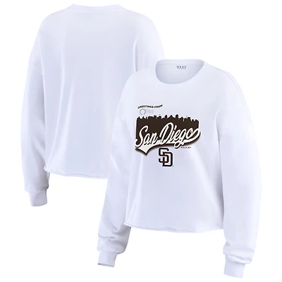 Women's WEAR by Erin Andrews White San Diego Padres Domestic Postcard Long Sleeve T-Shirt